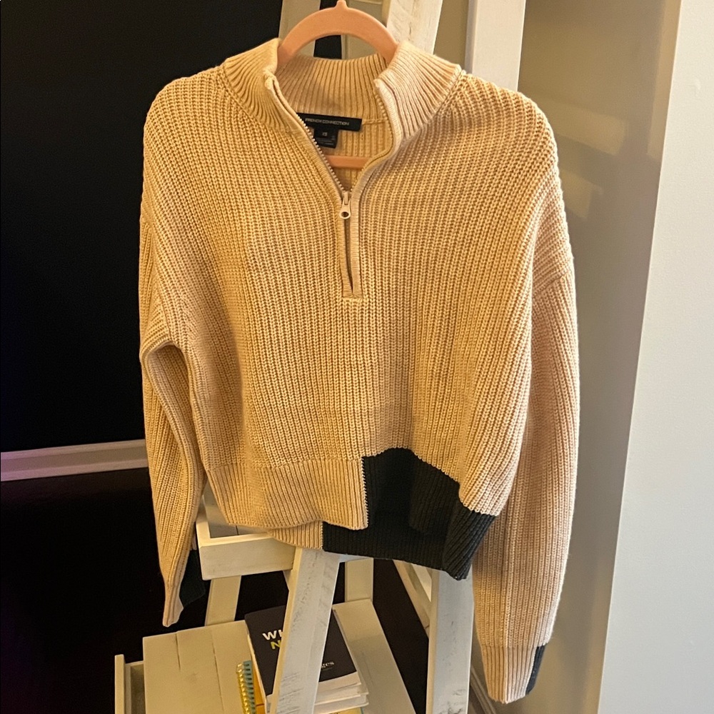 Beige and Black Half-Zip Sweater